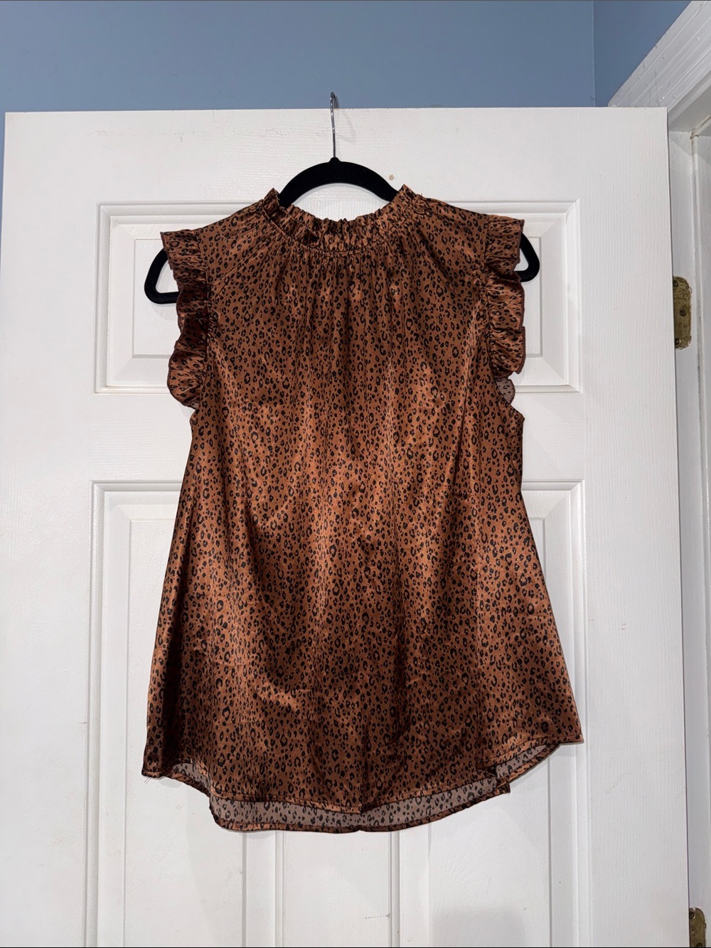 Ces Femme Brown Leopard Print Ruffled Mock Neck Camisole